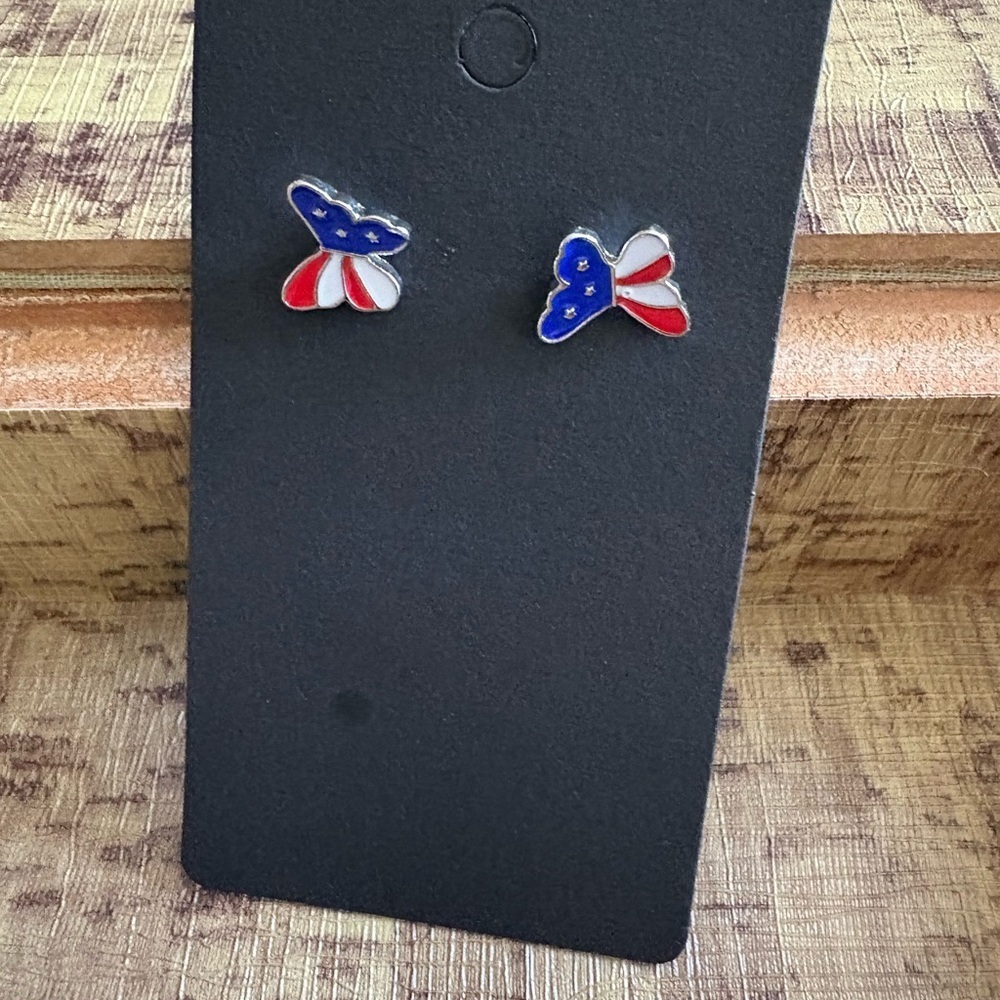 Source Unknown Blue and Red Butterfly Earrings